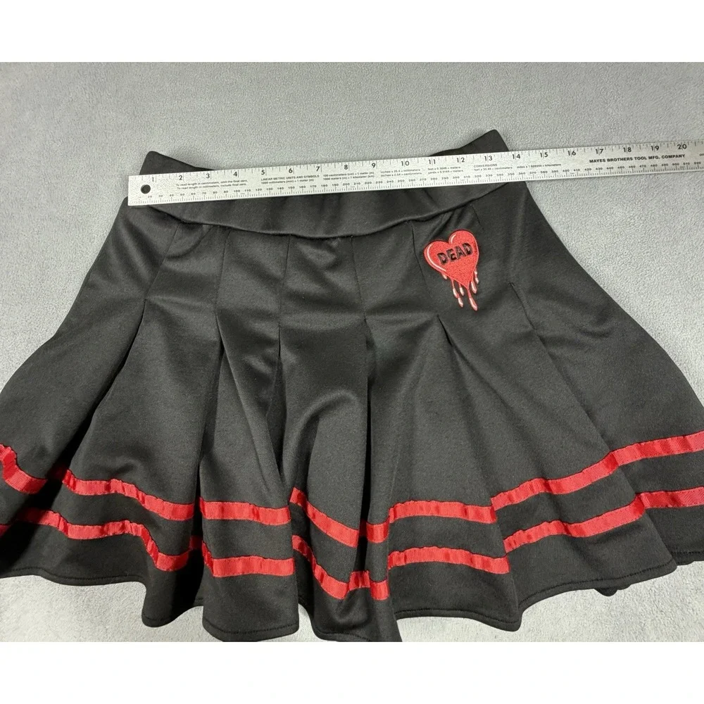 Spencer's Body Rage Skirt Womens Large Black Pleated Mini‎ Red Stripe Heart Dead